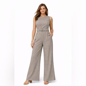 NWT Express Houndstooth Wide Leg Jumpsuit Belted Sleeveless High Neck XS